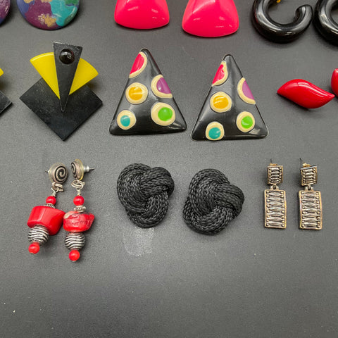 Vintage 1980s Jewelry Lot 15 Pairs Earrings Berebi Jness Geometric Postmodern