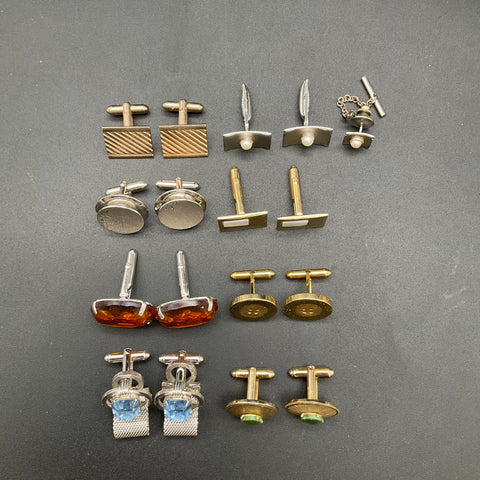 Vintage Swank Dante Cufflink Lot 9 Sets Mid-Century Costume Jewelry Blue Amber
