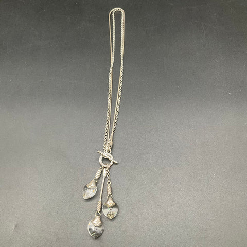 Brighton Silver Tone Multi-Strand Heart Crystal Toggle Clasp Necklace 16"