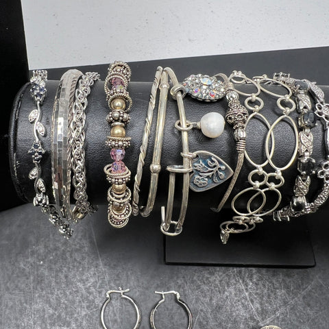Silver Plate Necklaces Rings Earrings BraceletsJewelry Lot 499.72g