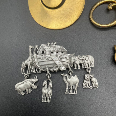 Vintage JJ Jonette Jewelry Figural Brooches Lot of 5 Noah's Ark Dog Cat Woman
