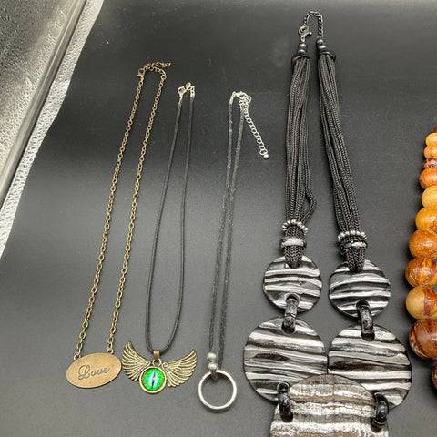 Mixed Costume Jewelry Lot 9 Necklaces Boho Tribal Wood Seed Bead Tassel 0.55lb
