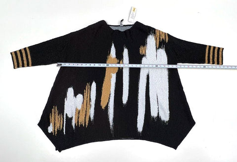 Berek Women's Crinkle Top Splish Splash Abstract Black Tan Textured Sz XL NWT