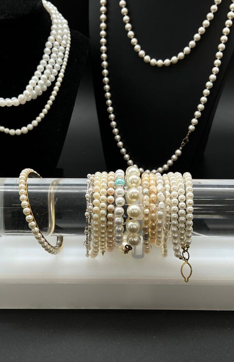 Faux Pearl Costume Jewelry Lot Necklaces Bracelets Multi-Strand Classic 18pc