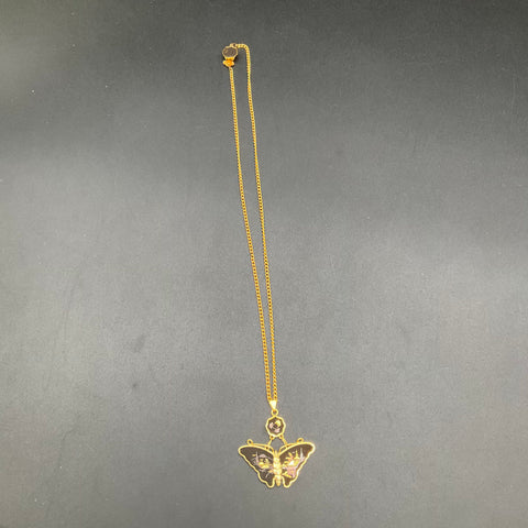 Vintage Japanese Damascene Butterfly Necklace & Earrings Set 24K Gold Inlay