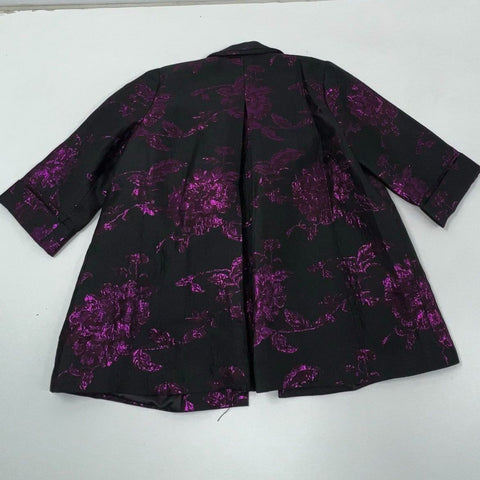 NWT Chicos Travelers Womens Black Purple Metallic Floral Jacquard Jacket 3