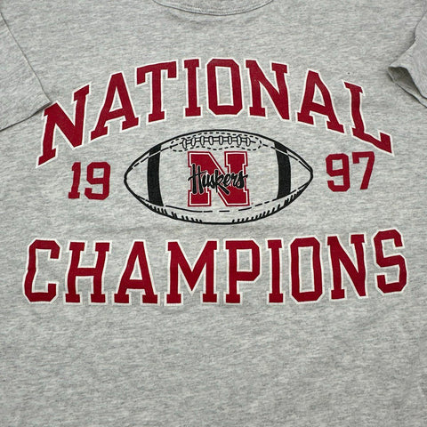 Vintage 1997 Nebraska Huskers National Champions Champion T-Shirt Gray Sz XL