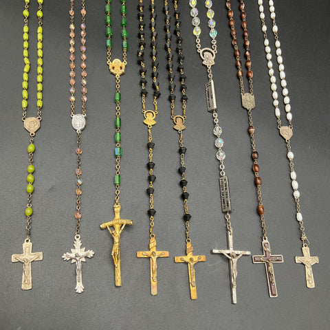 Vintage to Modern Religious Glass Bead Rosary Lot of 8 Catholic Prayer Beads