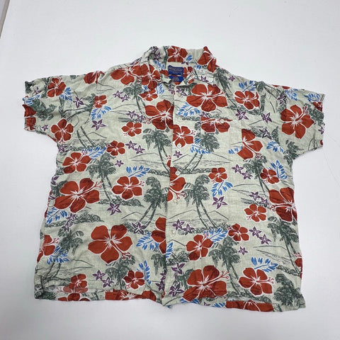 Pendleton Gray Red Hawaiian Floral Palm Tree Button Up Shirt Women's XXL