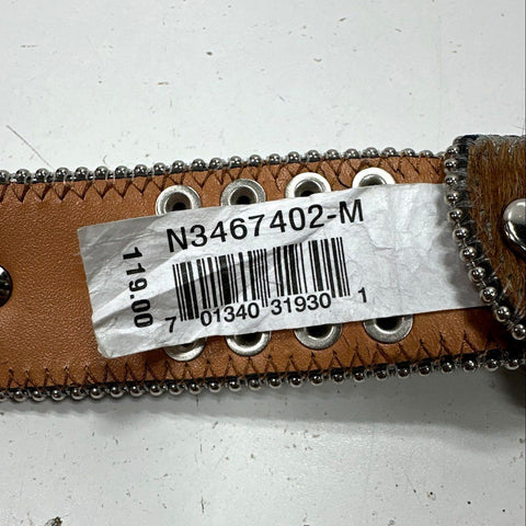 Nocona Women's Brown Hair-on-Hide Western Belt Silver Studs Crystals Size M
