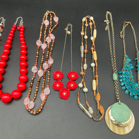 Chico's Mixed Fashion Statement Necklace Lot of 8 Beaded Floral Bib Gold Tone