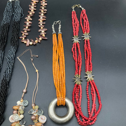 Boho Eclectic Jewelry Lot of 8 Necklaces Shell Pearl Seed Bead Star Charms