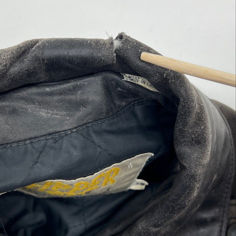 Vintage 80s Clipper Mist Men's Leather Bomber Jacket Faded Black Quilted Sz 38