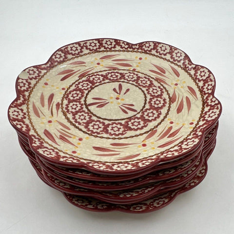 Temp-tations Old World Cranberry 8" Salad Dessert Plate Set 6 Ceramic Ovenware