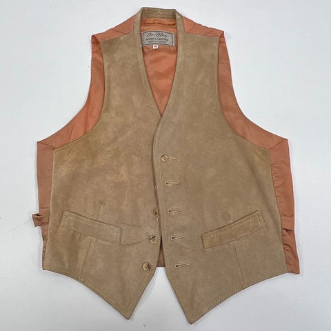 Vintage 70s Or-Olon Tan Suede Leather Western Vest Waistcoat Men's 42