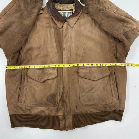Vintage 80s Urban Cowboy Leather Bomber Flight Jacket Map Lining Distressed Sz L
