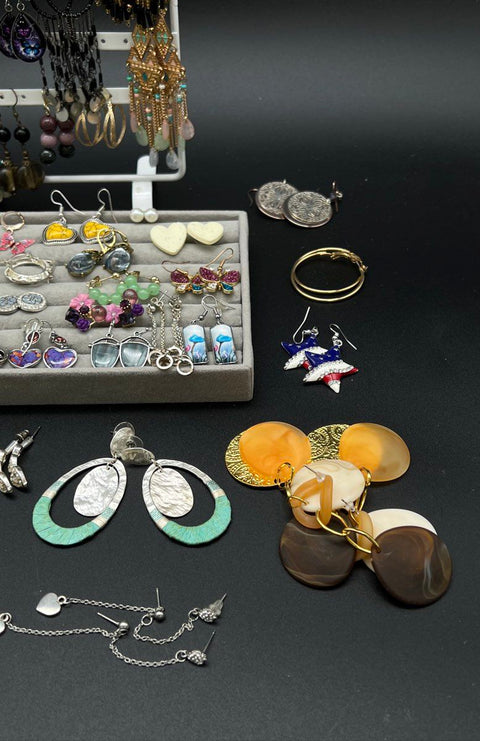 Mixed Fashion Jewelry Earrings Lot 40+ Pairs Boho Dangle Drop Studs Hoops Bulk