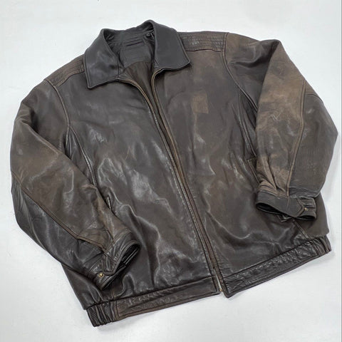 Roundtree & Yorke Men's Brown Leather Bomber Jacket Big & Tall Sz 2XT