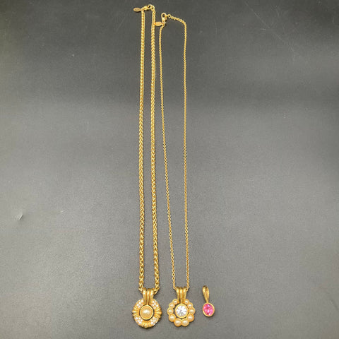 Vintage Nolan Miller Gold Tone Interchangeable Pendant Necklace Set Faux Pearl