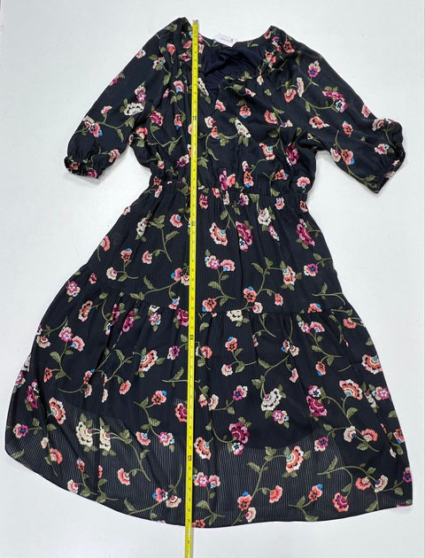 Lane Bryant Women's Black Floral Tiered Dress V-Neck Elastic Waist NWT Sz 22