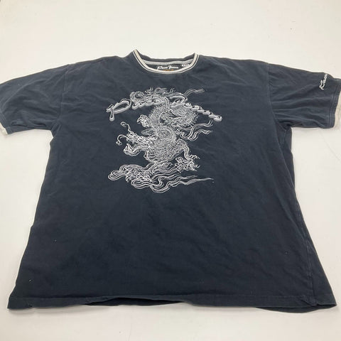 Vintage Y2K Paco Jeans Black Embroidered Dragon Ringer T-Shirt Men's XXL