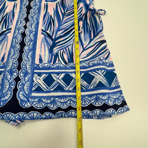 Lilly Pulitzer Donna Romper Blue Pink Palm Leaf Print Sleeveless Jumpsuit Size