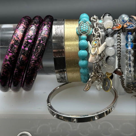 Eclectic Vintage & Modern Costume Jewelry Lot 30 Bangles Cuffs Charm Bracelets