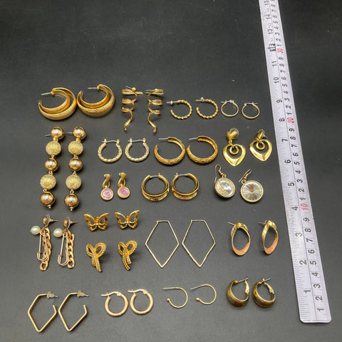 Vintage & Modern Gold Tone Jewelry Lot of 20 Pairs Hoops Studs Dangles Fashion