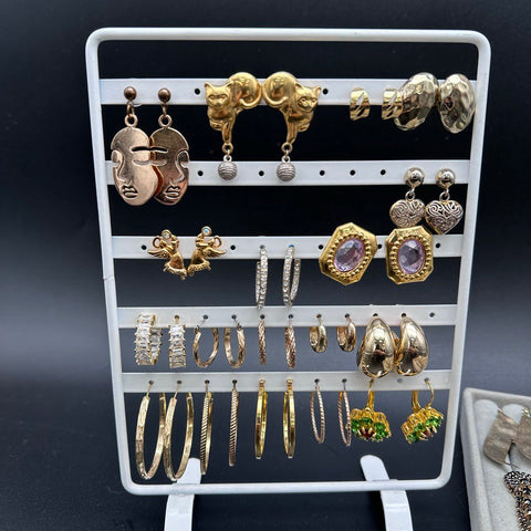Vintage & Modern Costume Jewelry Lot 30+ Pairs Earrings Hoops Drops Studs
