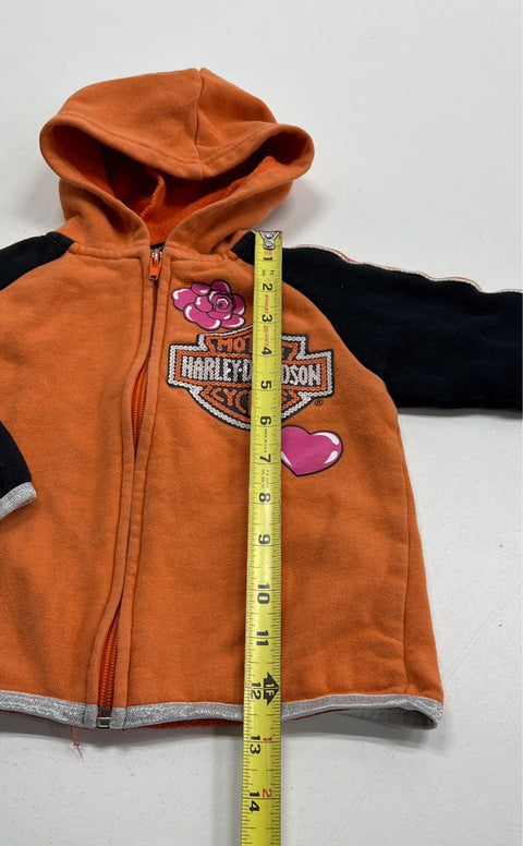 Harley Davidson Orange, Pink, Black and White Full Zip Hoodie - Size 2T