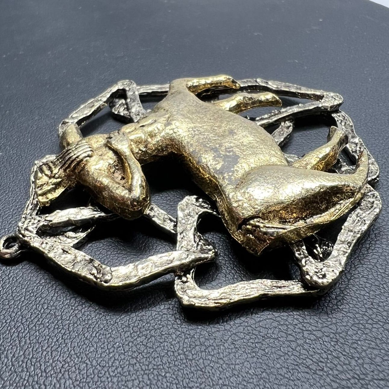 Vintage Signed ART 1960s Centaur Pendant Medallion Two-Tone Brutalist Figural