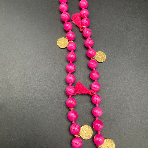 Kate Spade New York Gold Tone Pink Marbled Bead Tassel Necklace 18-20"