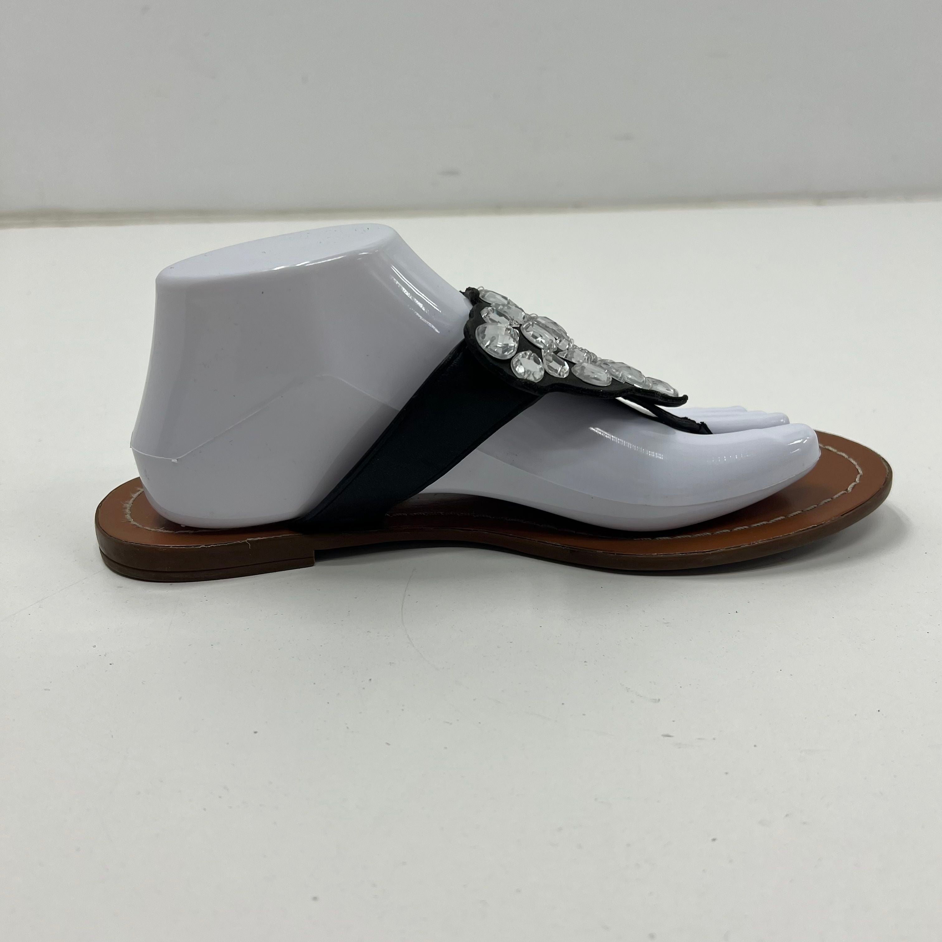 Kate Spade Black Leather Jeweled Bow Thong Sandals Womens Size 9