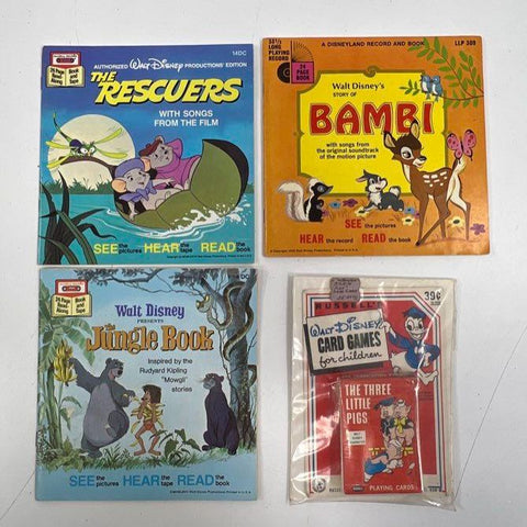 Vintage Disney Bambi Jungle Book Lot Mickey Ears Book & Record 70s