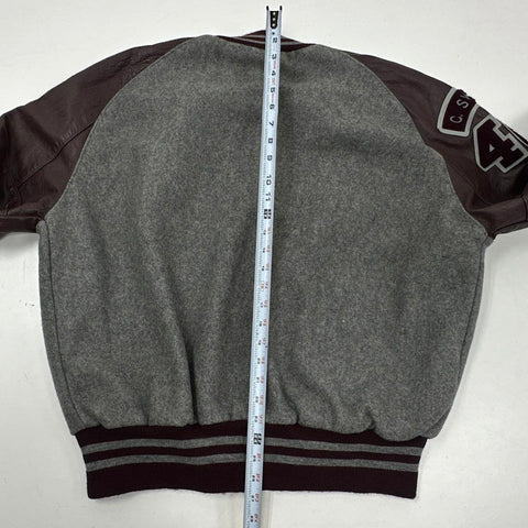 Vintage 90s DeLong Men's Varsity Letterman Jacket Grey Burgundy Spartans Sz XL