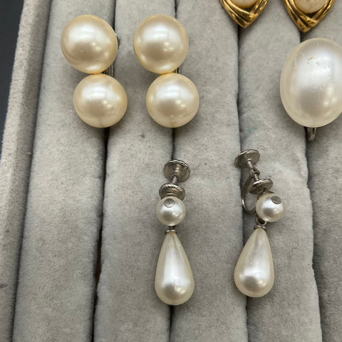 Vintage Richelieu Faux Pearl Jewelry Lot 8 Pairs Clip On & Pierced Earrings