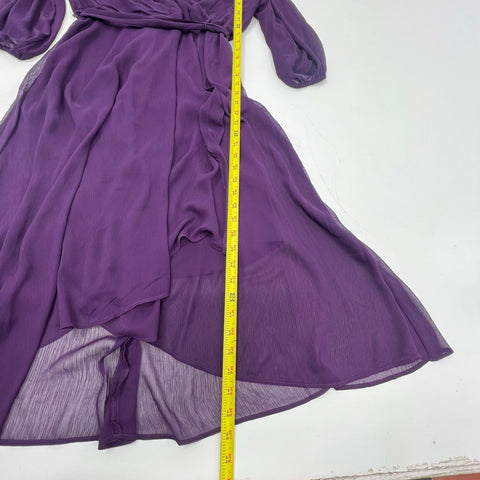 DKNY Women's Purple Chiffon V-Neck High Low Wrap Dress NWT Size 12