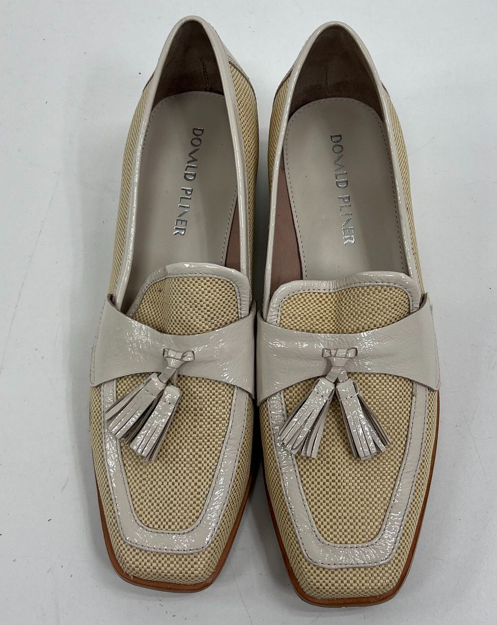 Donald Pliner Natural Woven Tassel Block Heel Loafers Womens Size 10
