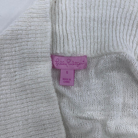 Lilly Pulitzer Women's White Open Front Shawl Collar Slub Knit Cardigan Sz S