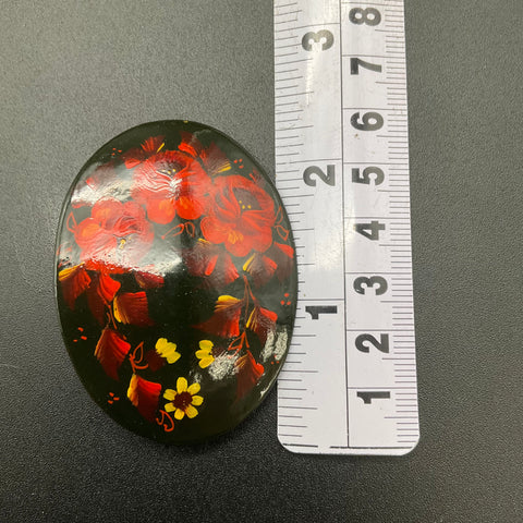 Vintage Russian Style Folk Art Hand Painted Floral Bangle Bracelet & Brooch Lot