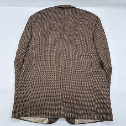 Oscar de la Renta Men's Sport Coat Jacket Brown Houndstooth 100% Wool Sz 48L