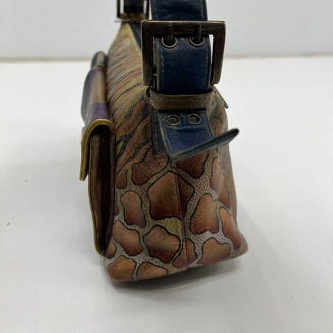 Anuschka Hand Painted Leather Shoulder Bag Peacock Animal Print Gold Hardware