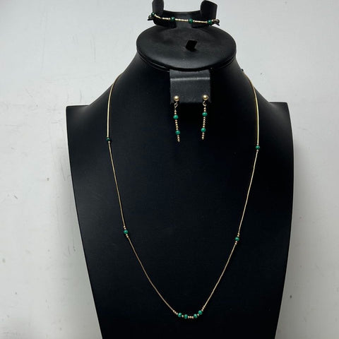 14K Gold Filled Green Malachite Bead Necklace Bracelet Earrings Set