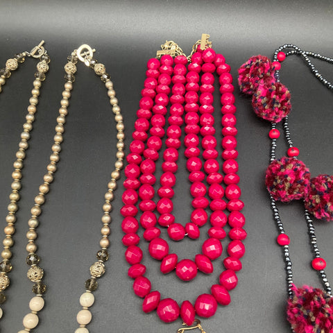 Bohemian Beaded Costume Jewelry Necklace Lot of 10 Tassel Pom Pom Multi-Strand