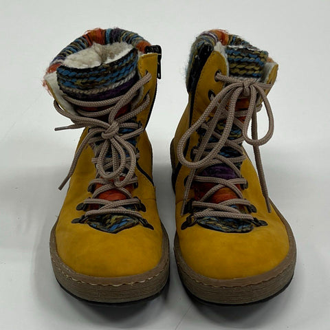 Rieker Felicitas Z6743 Mustard Yellow Multi Knit Ankle Boots Women's Size 37