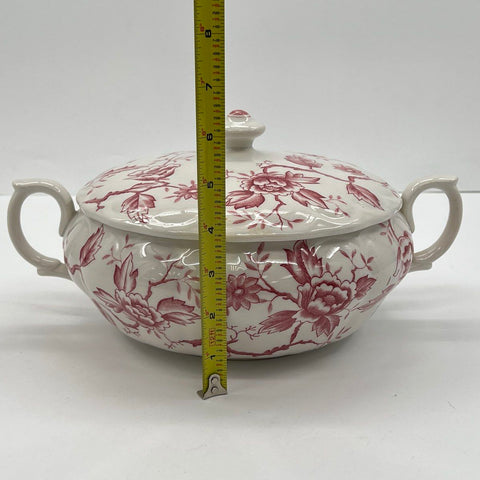 Double Phoenix Pink Flora Ironstone Covered Serving Dish Tureen Japan Vintage