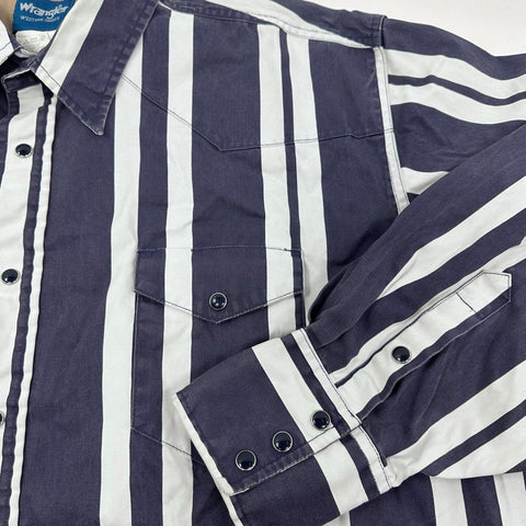 Wrangler Men's Western Shirt Blue White Striped Pearl Snap Long Sleeve Sz 3X