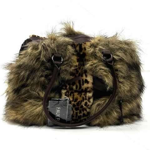 Adrienne Landau Leopard Print Brown Faux Fur Satchel Bag NWT Animal Print