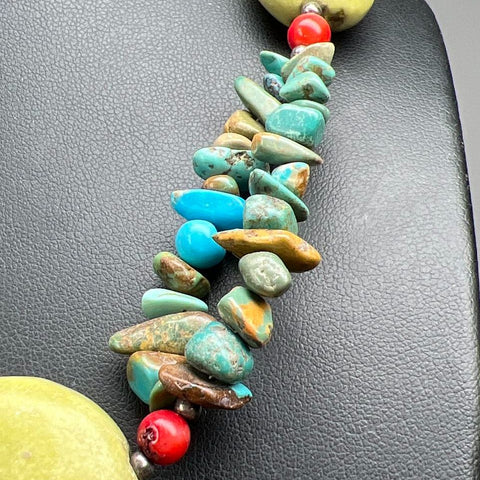 Turquoise Coral & Green Stone Beaded Necklace 72.15g