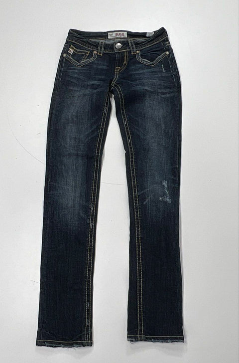 MEK Denim Women's Mazatlan Cigarette Dark Wash Embroidered Flap Pocket Jeans 25